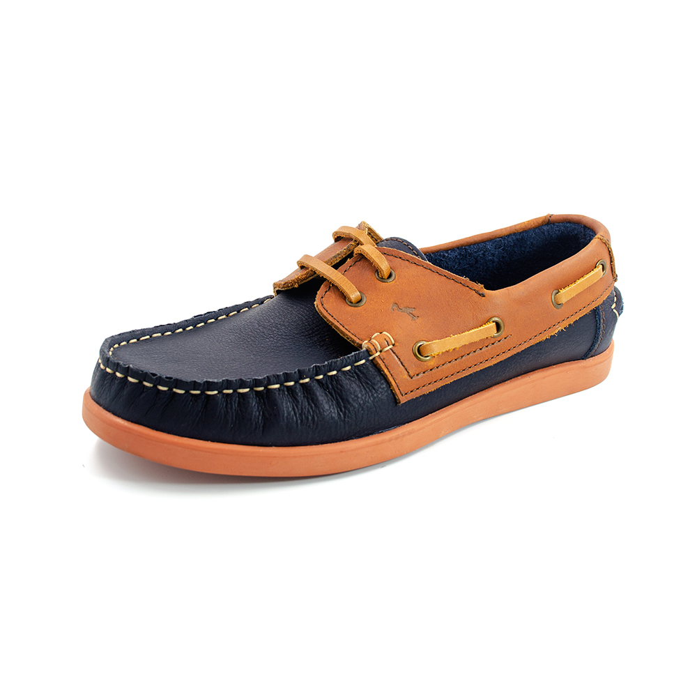 Zapato Apache de Cuero Bicolor Azul Café Suela Ladrillo