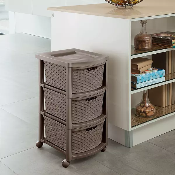 Cajonero Rimax Apariencia Rattan 3 Gavetas Altas Mocca