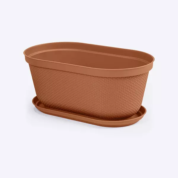 Matera Rimax Ovalada Rafia 40 Cm Con Plato Terracota