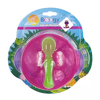 Plato Adherente Fucsia + Cuchara