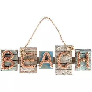 Letrero Beach Con Letras Y Colgador En Lazo De Fique