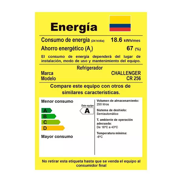 Nevera Challenger Frost 256 Litros Brutos - Cr256