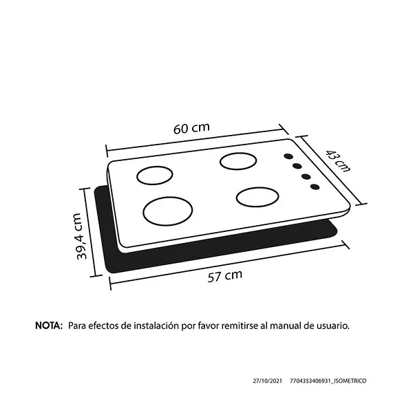 Estufa Haceb De Empotrar Tofu Inox 60x43 Cm Gas Natural