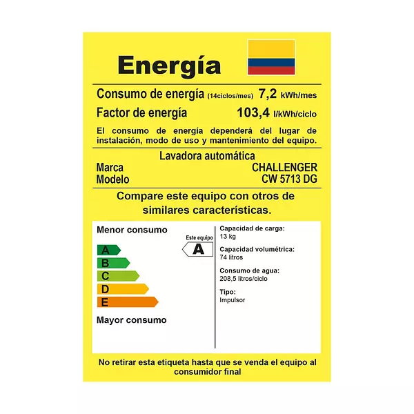 Lavadora Challenger Automática Gris 13kg (29lb) - Cw5713 Dg