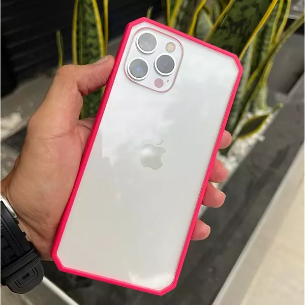 Case Transparente Borde Fucsia Iphone12pro+