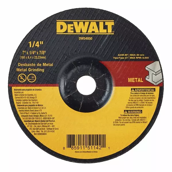 Disco Desbaste Dewalt 1/4" 7" X 1/4" X 7/8"