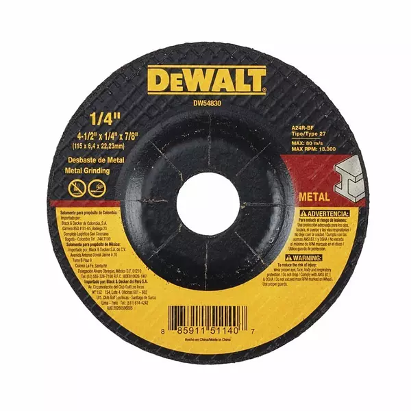 Disco Desbaste Dewalt 1/4" 4-1/2" X 1/4" X 7/8"