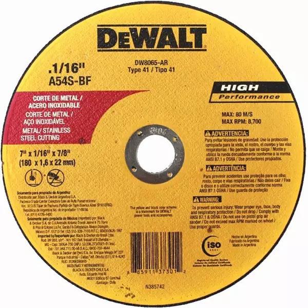 Disco Corte De Metal Dewalt 1/16" 7" 180x1,6x22,23 Mm