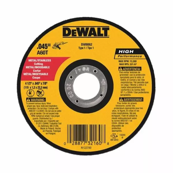 Disco Corte De De Metal Dewalt .045" 4 1/2" X 0,45" X 7/8"