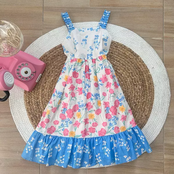 Vestido Azul-Flores