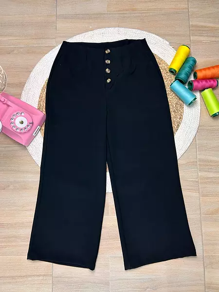 Pantalón De Tela Negro Botones