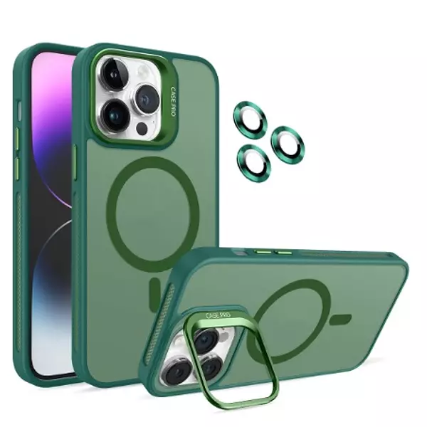 Case Magsafe Verde Mate Protector Cámaras Iphone15