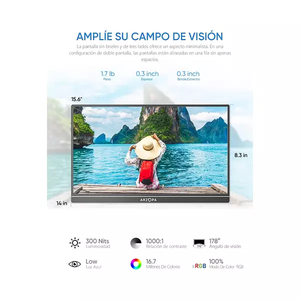 Monitor Portátil Full Hd De 15,6" Arzopa