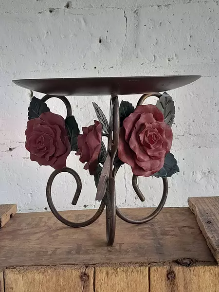 Soporte Para Vela Decorado Con Rosas En Resina