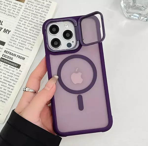 Case Magsafe Mate Borde Morado Protec. Camara Iphone14