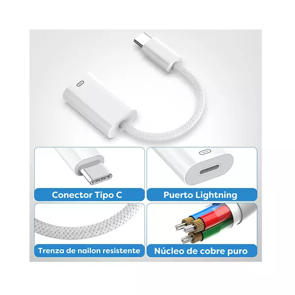 Adaptador Lightning Usb C Usb C Macho Lightning Hembra 60w P