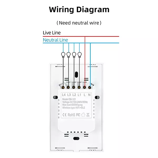 Interruptor Inteligente Táctil Wifi Funciona Con O Sinneutro