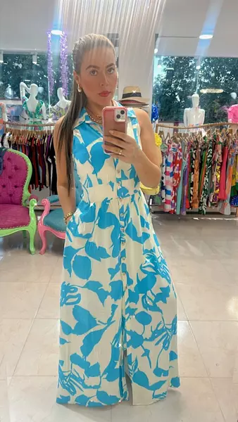 Vestido Crema-Azul