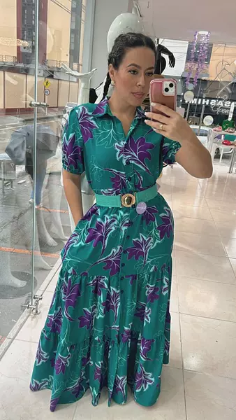 Vestido Estampado Azul Turquesa