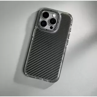 Case Borde Gris Fibra Carbono Soporte Cámara Iphone15pro
