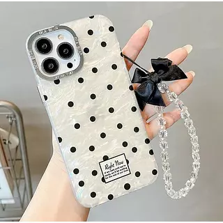 Case Nácar Puntos Negros Con Strap Iphone13