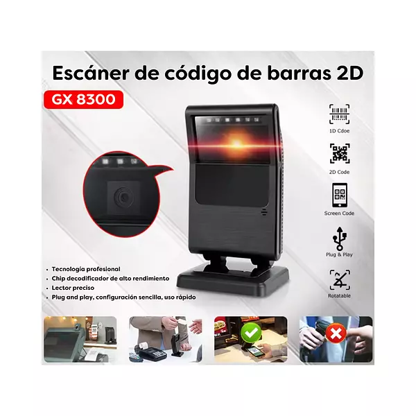 Escáner De Código De Barras Omnidireccional 2d Qr Gx-8300