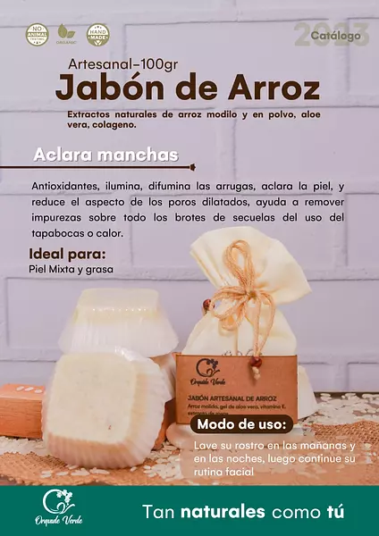 Jabón Facial Natural De Arroz Orgánico Antialergico