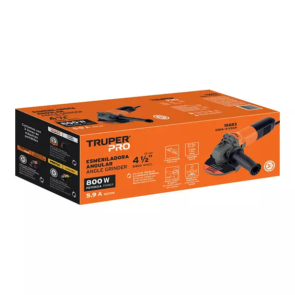 Pulidora Angular 4-1/2", 800w, Truper Pro