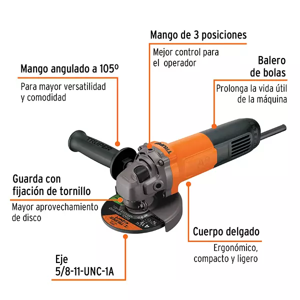 Pulidora Angular 4-1/2", 800w, Truper Pro