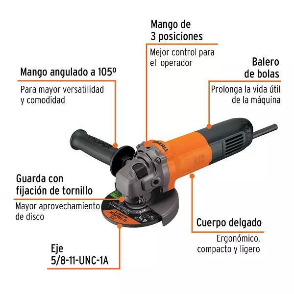 Pulidora Angular 4-1/2", 700w, Truper Pro