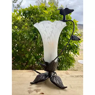 Lámpara Colibrí De Bronce Y Campanilla De Vidrio