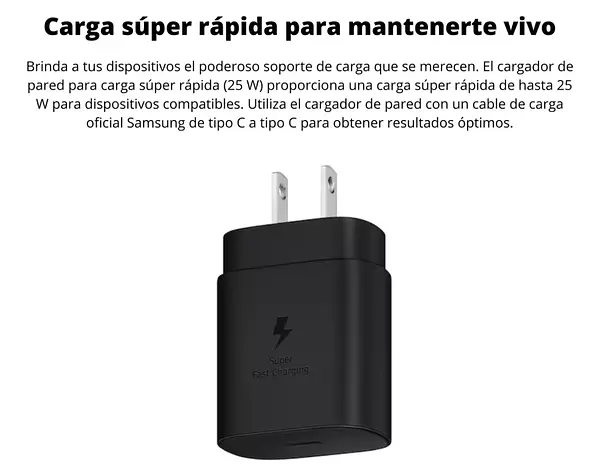 Cargador Samsung Tipo C - Tipo C Carga Rápida 25w