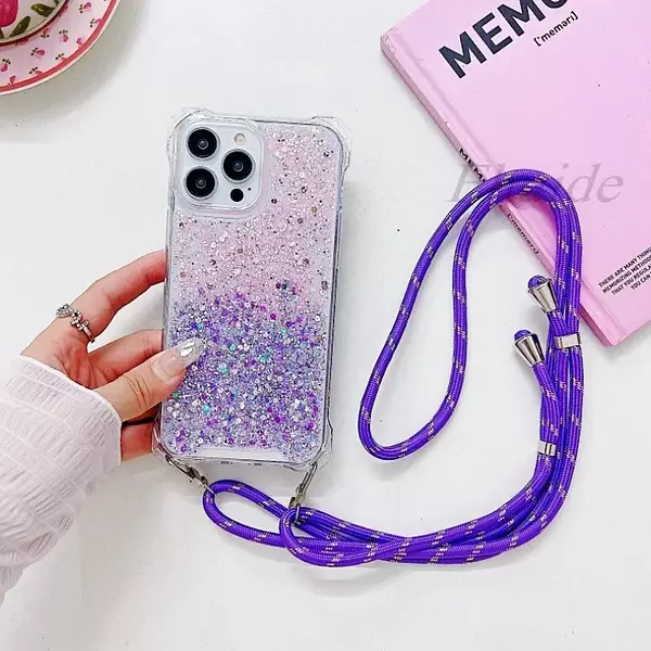 Case De Lujo Brillante Con Strap Morado Para Iphone 11