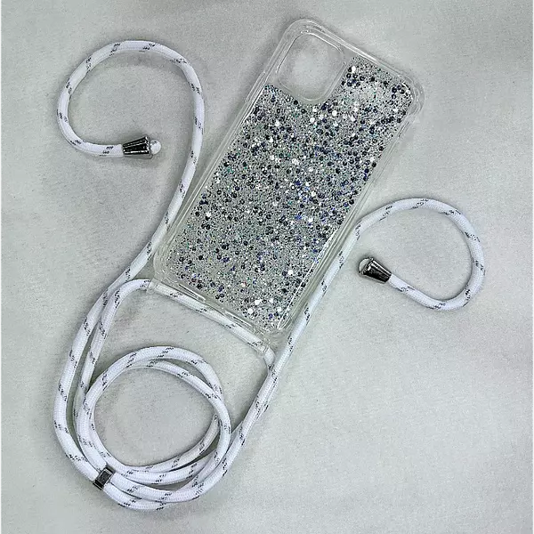 Case De Lujo Brillante Con Strap Blanco Para Iphone 11