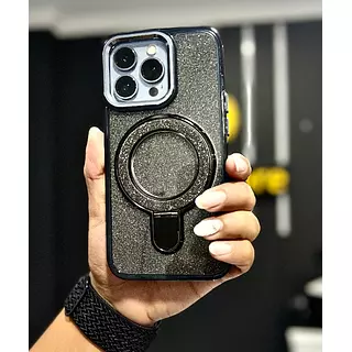 Case Magsafe Escarchado Negro Con Soporte Para Iphone 15pro+