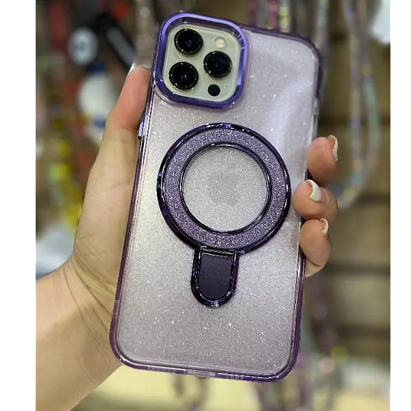 Case Magsafe Escarcha Morado Con Soporte Iphone 14