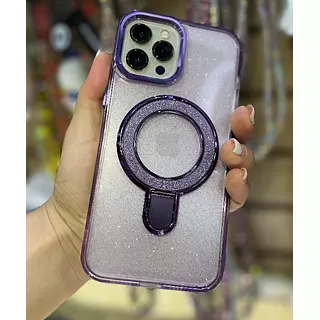Case Magsafe Escarchado Morado Con Soporte Iphone 15pro+