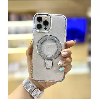 Case Magsafe Escarcha Transparente Soporte Iphone 12pro+