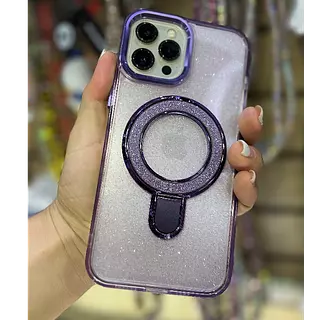 Case Magsafe Escarcha Morado Con Soporte Iphone 12pro