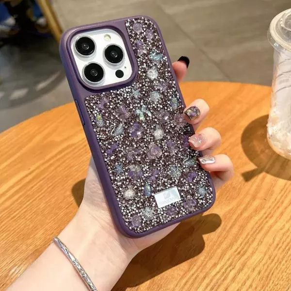 Case Diseño Swarovski Morado Iphone 13 Pro+