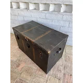 Baúl Madera, Lámina Metálica Bordes En Cobre Inglaterra 1920