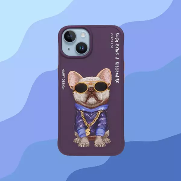 Case Nimmy Original Diseño Bulldog Morado Iphone 15