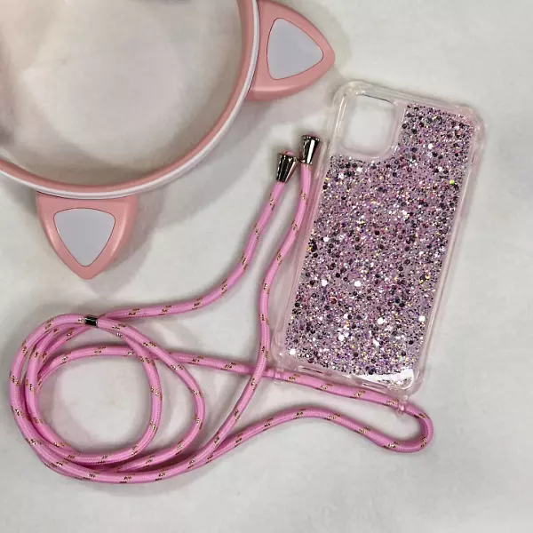 Case De Lujo Brillante Con Strap Rosado Para Iphone 12 Pro+