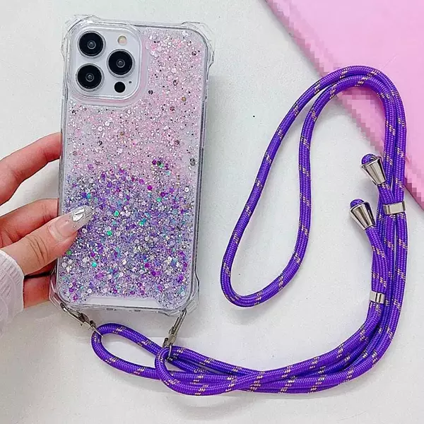 Case De Lujo Brillante Con Strap Morado Para Iphone 14 Pro+