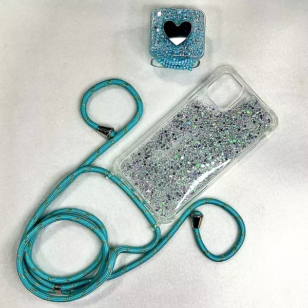 Case Lujo Brillante Con Strap Azul Iphone 14