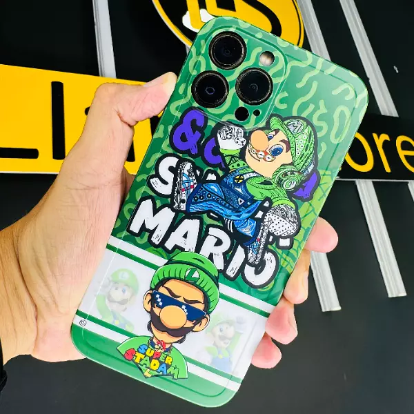 Case Diseño Super Mario Bros Con Protector De Camaras Iphone 14 Pro+