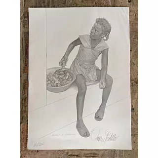 Litografía "Vendedora De Chontaduro" Omar Gordillo 1990