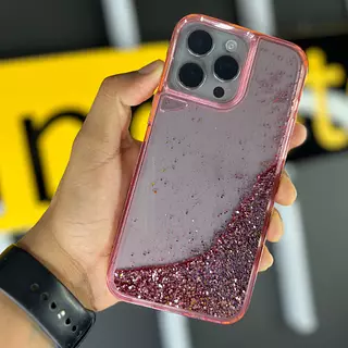Case Diseño Gliter Agua Antichoque Rosado Iphone 13pro