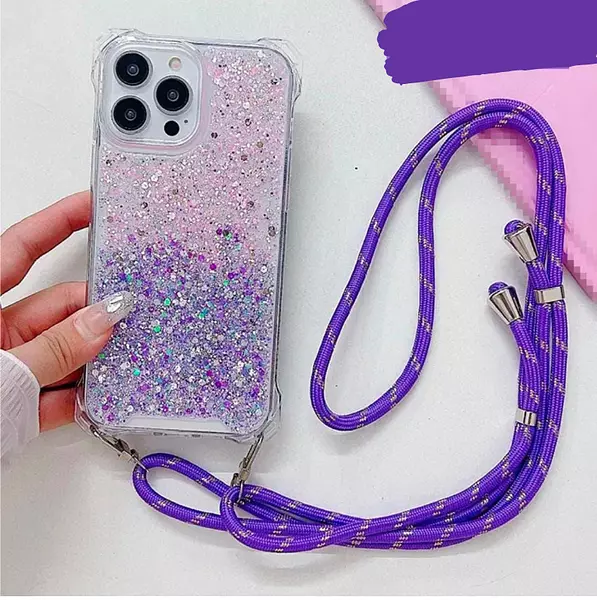 Case De Lujo Brillante Con Strap Morado Para Iphone 16 Pro+