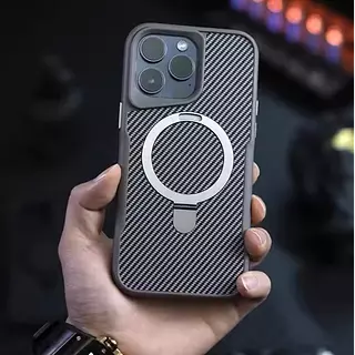 Case Diseño Lujo Soporte Magsafe Gris Iphone 15